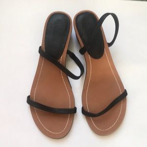 Chic Splendid Black Leather Mini Wedge Strappy Slide Sandal Women sz 7